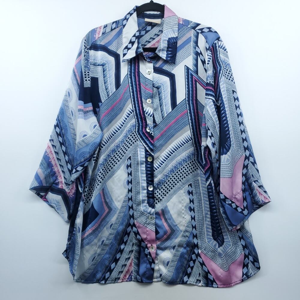 Alfred Dunner Womens Pastel Eclectic Button Down Blouse Swimcover 18W